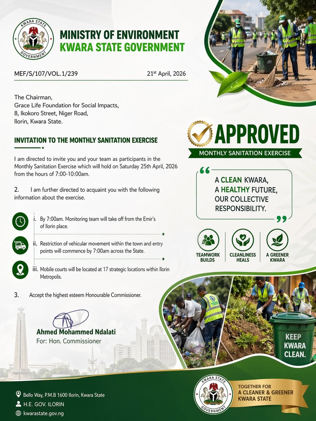 Imvitation to the sanitation exercise