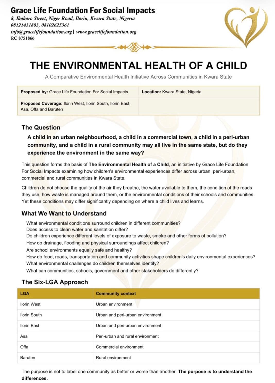 Grace Life Foundation's latest initiative supporting children's environmental health